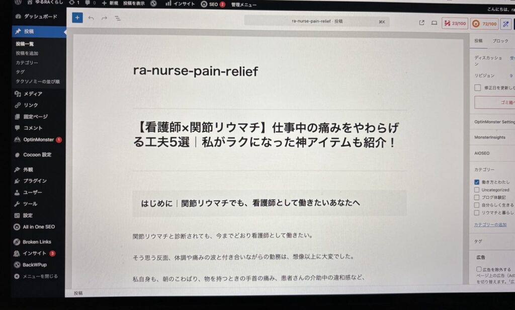 投稿編集画面のカテゴリー設定