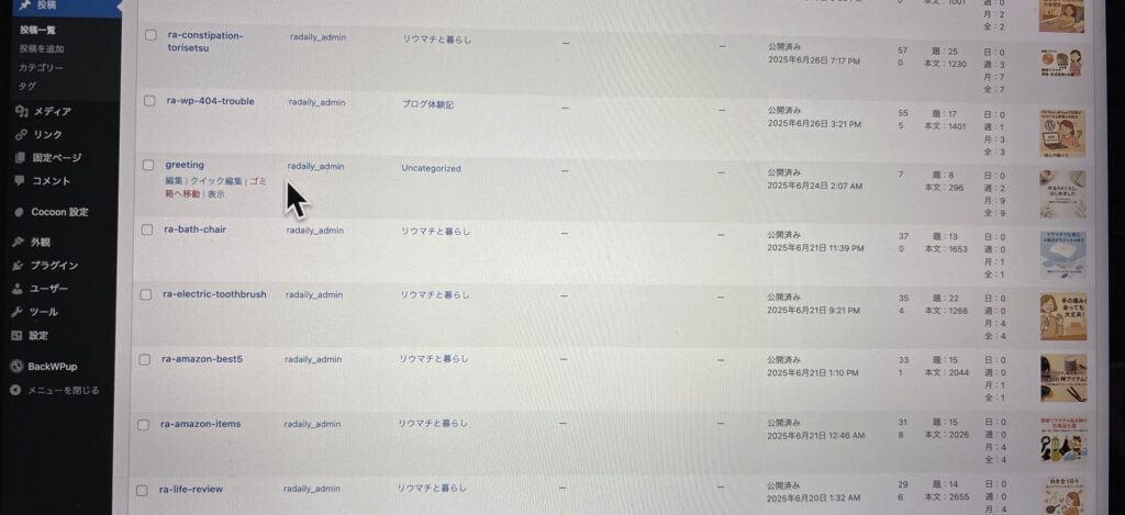 カテゴリー設定後の投稿一覧